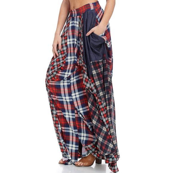TOV HOLY The Damsel's Red Plaid Flowing Maxi Skirt - Picture 4 of 11